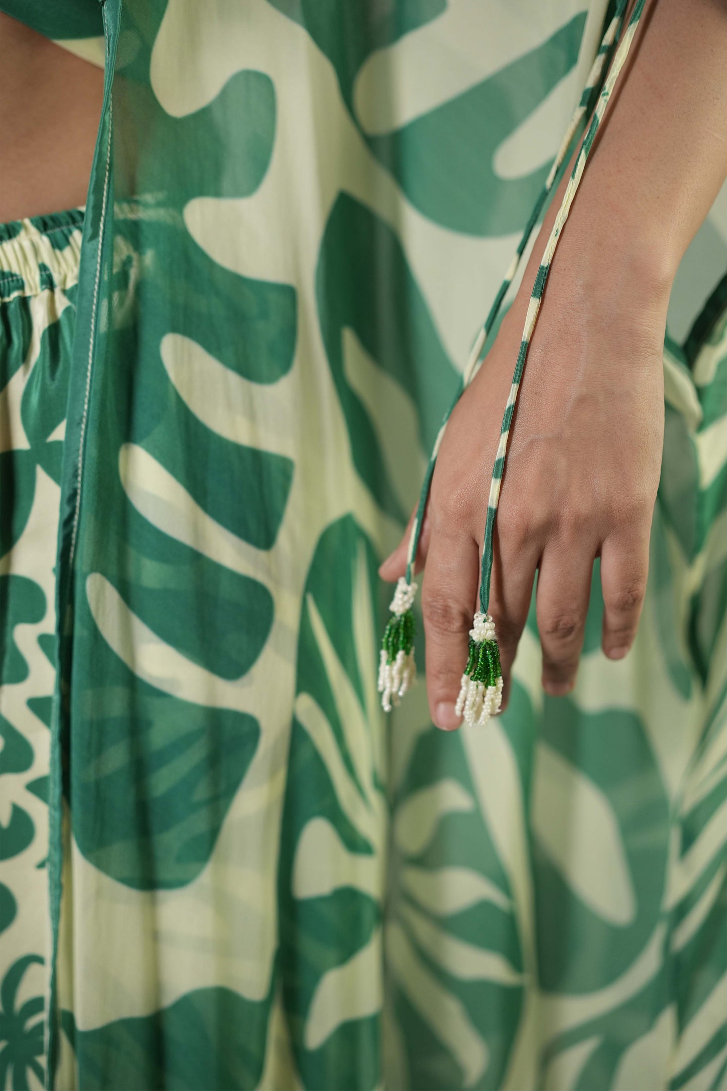 Tropical elements printed  sheer ovelay