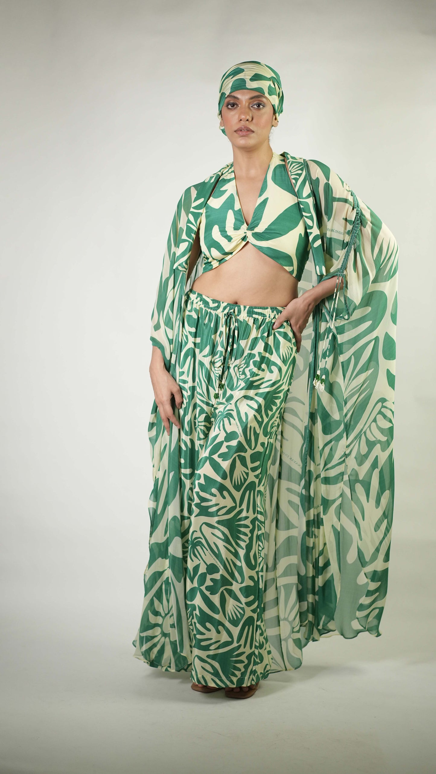 Tropical elements printed  sheer ovelay