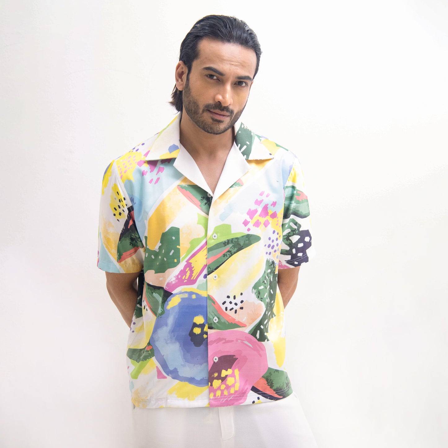 ABSTRACT FLORAL PRINTED CUBAN SHIRT