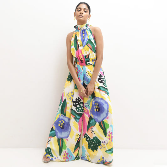 ABSTRACT FLORAL PRINTED DETACHABLE AT THE WAIST JUMPSUIT