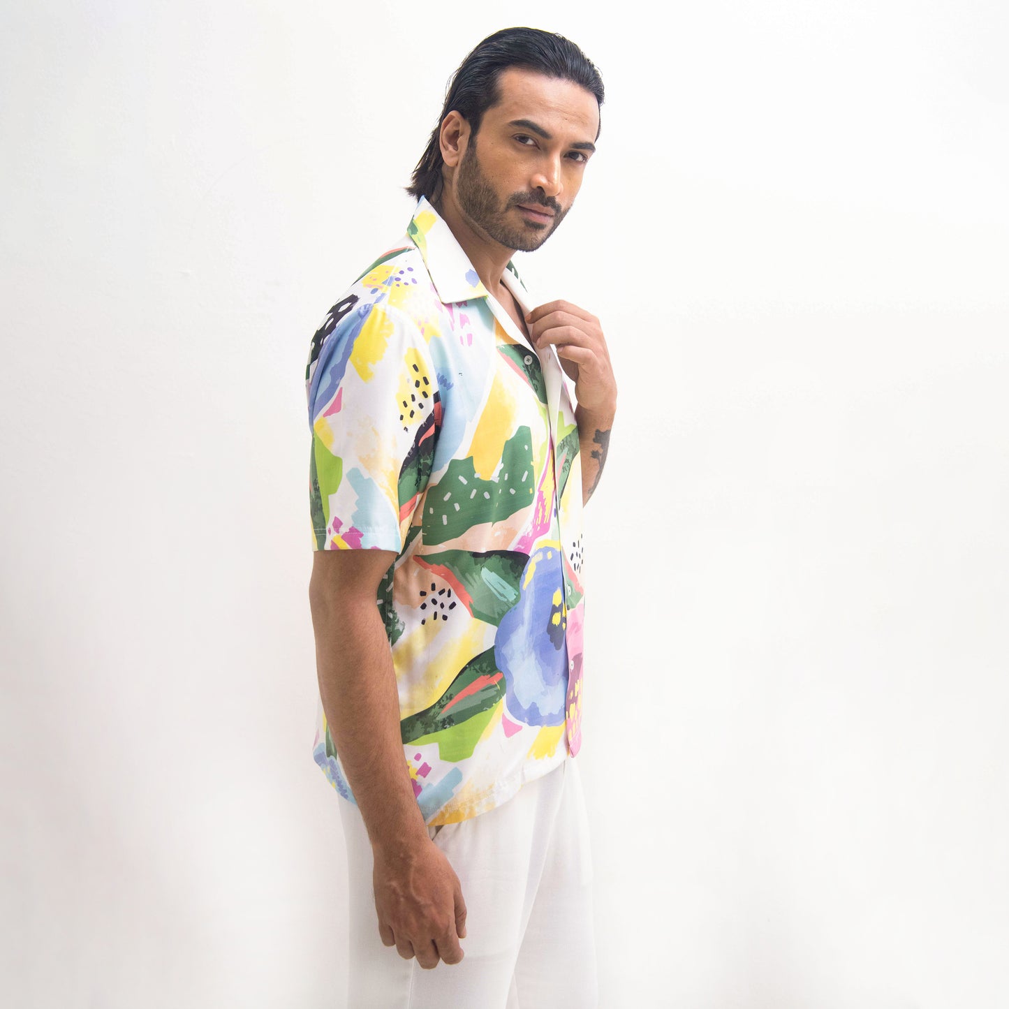 ABSTRACT FLORAL PRINTED CUBAN SHIRT