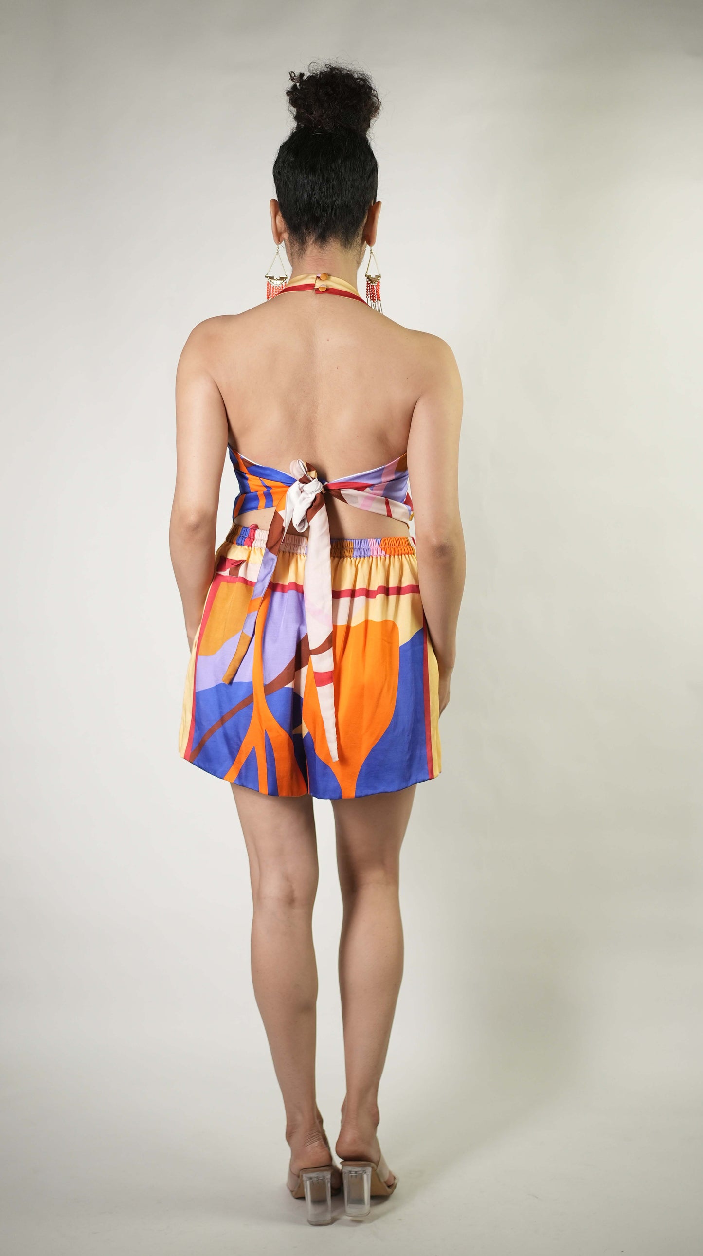 Bold graphic printed top and shorts