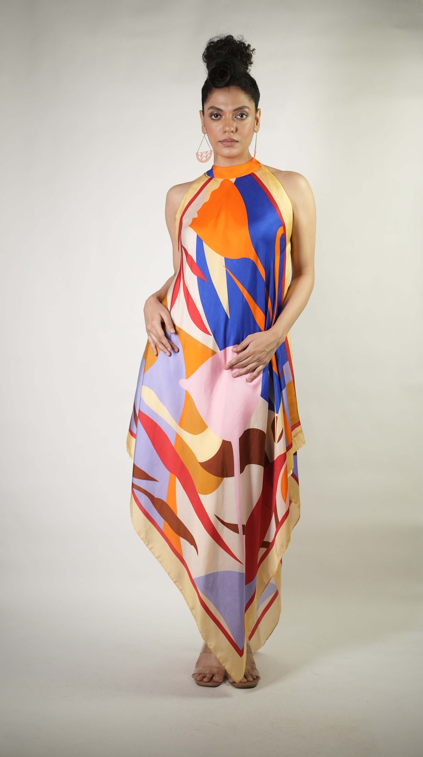 Bold graphic printed halter dress