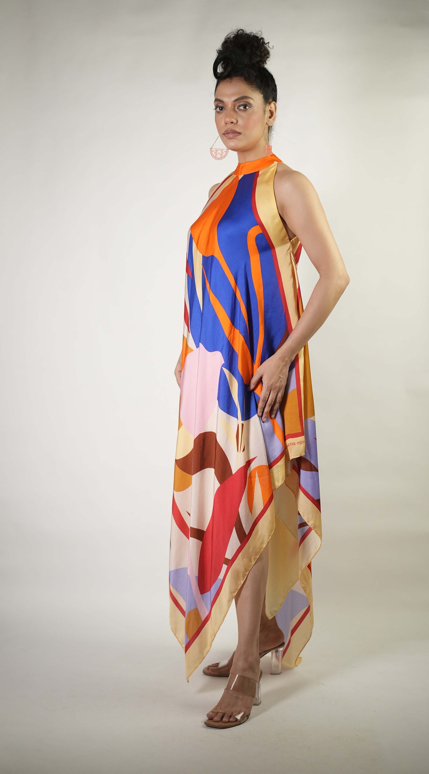 Bold graphic printed halter dress