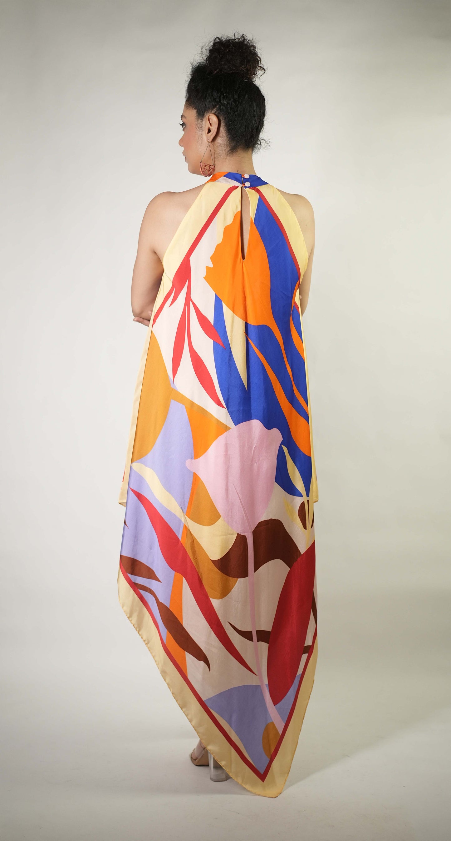 Bold graphic printed halter dress
