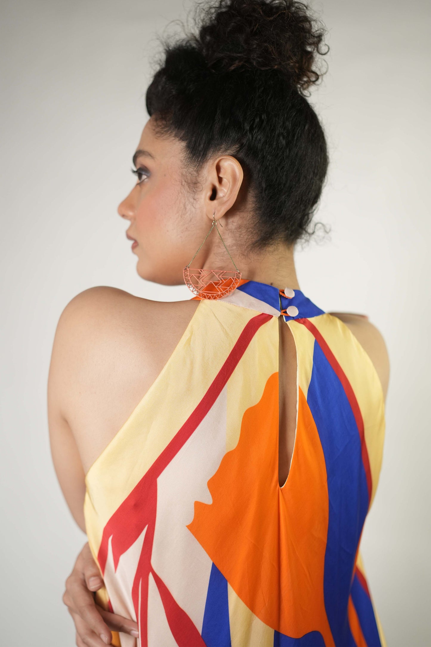 Bold graphic printed halter dress