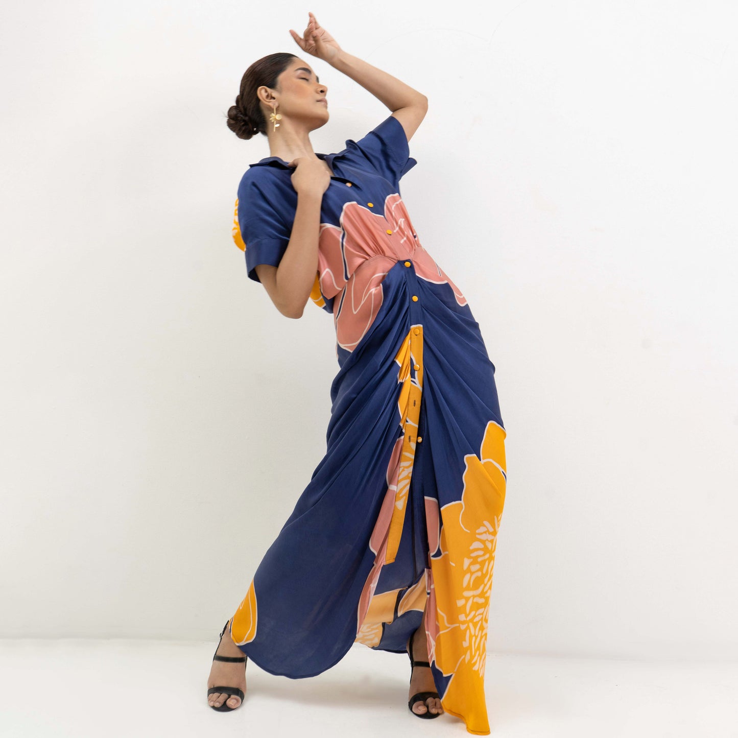 JAYA AHSAN IN PLACEMENT FLORAL PRINTED DRAPED DRESS