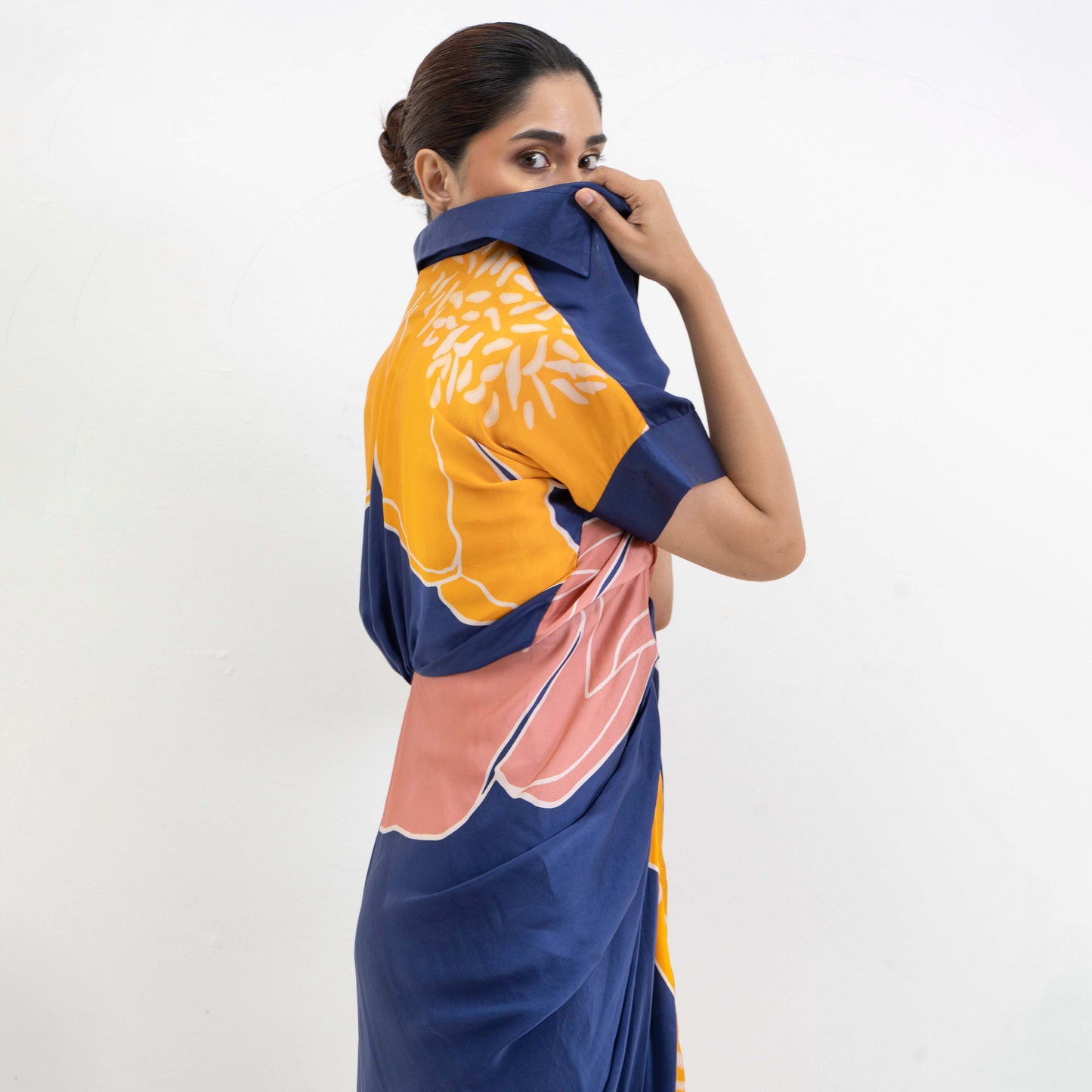 JAYA AHSAN IN PLACEMENT FLORAL PRINTED DRAPED DRESS