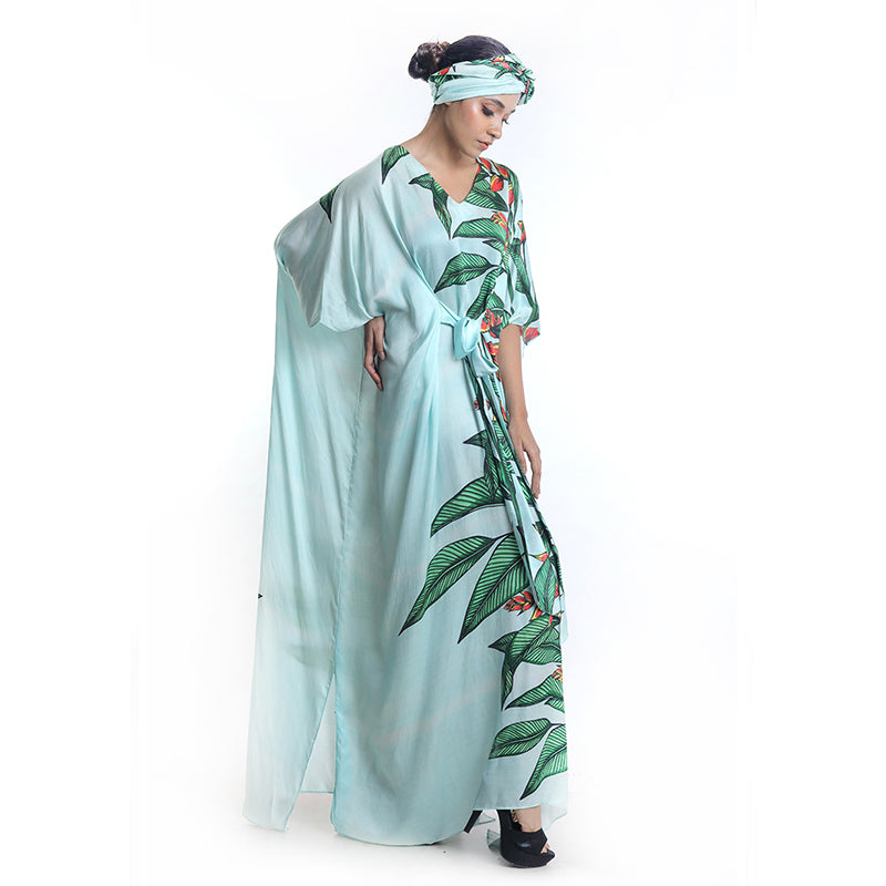 LAXMI MANCHU IN TROPICAL FLOWER PRINTED KAFTAN