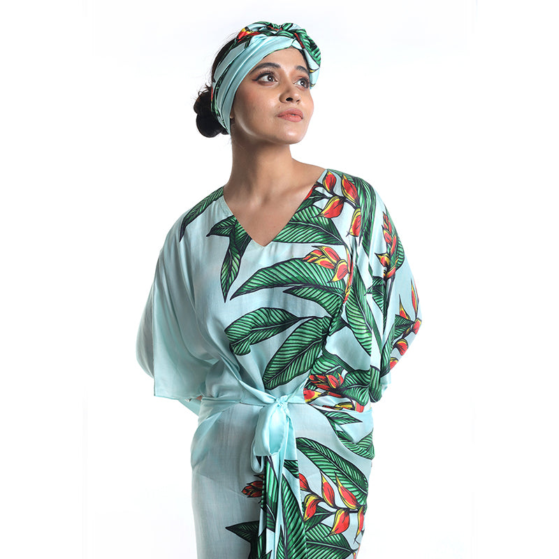 LAXMI MANCHU IN TROPICAL FLOWER PRINTED KAFTAN