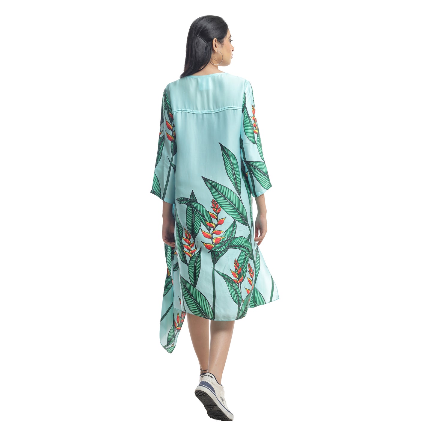 TROPICAL FLORAL PRINT ASSYMETRIC DRESS