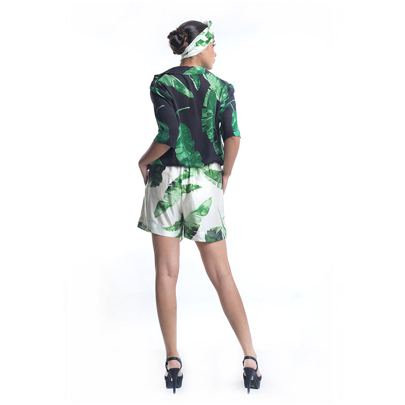 BANANA LEAF PRINTED SHORTS AND SHIRT COORD SET