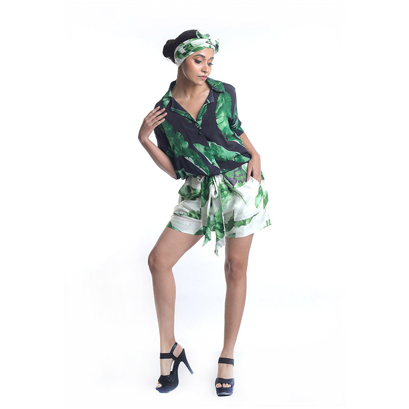 BANANA LEAF PRINTED SHORTS AND SHIRT COORD SET