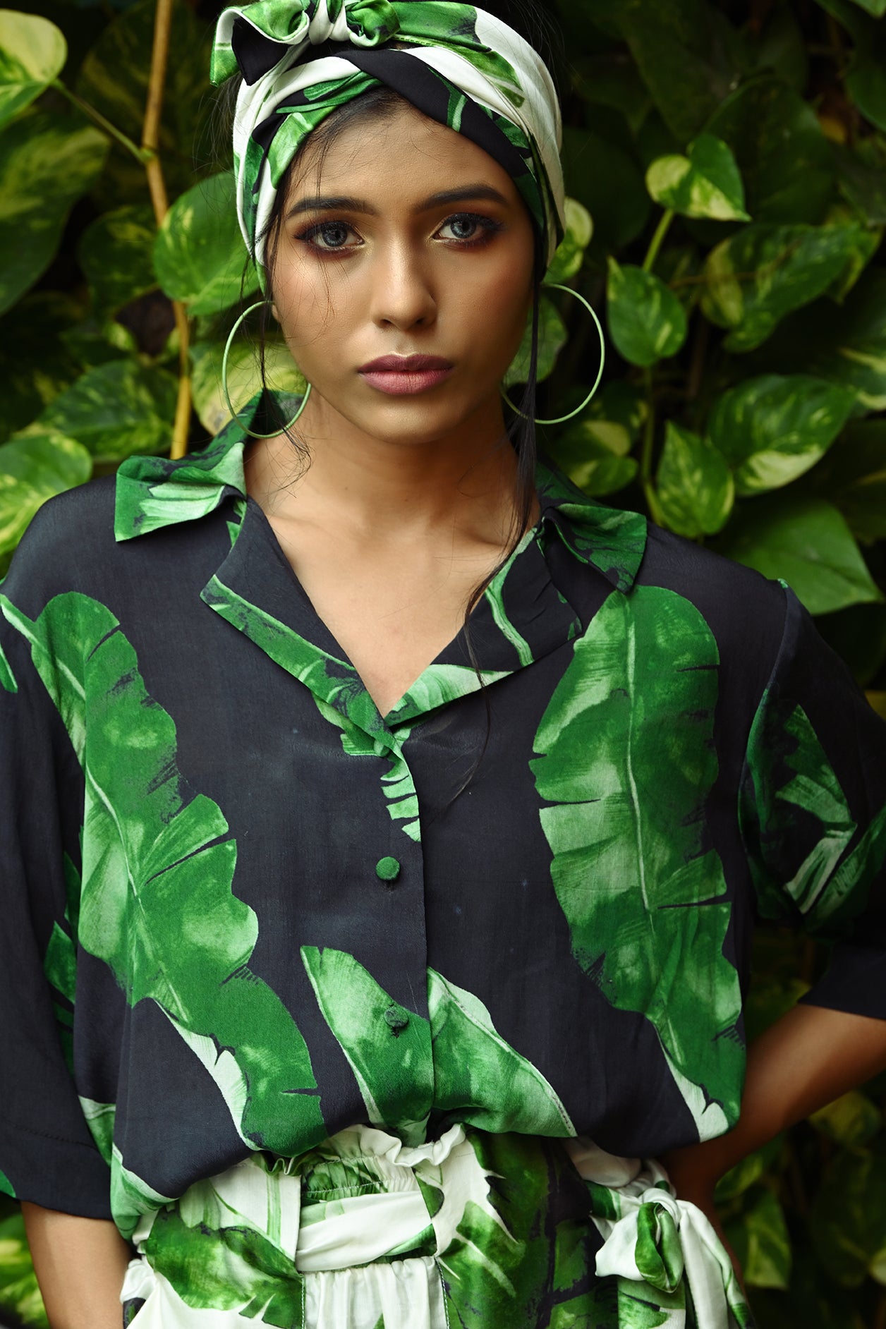 BANANA LEAF PRINTED SHORTS AND SHIRT COORD SET